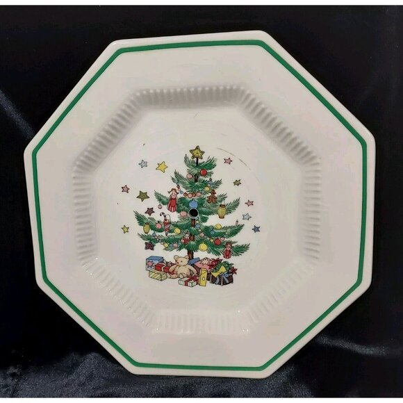 Nikko Happy Holiday Porcelain 2 Tier Octagon Serving Tray w/ Post Gold Handle - Picture 12 of 13
